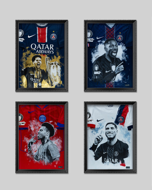 PACK 4 POSTERS - "DEMBELE, DOUE, HAKIMI, MARQUINHOS"